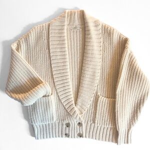 Anthropologie Oversized Wool Blend Deep V Cardigan Sweater Cream XS EUC